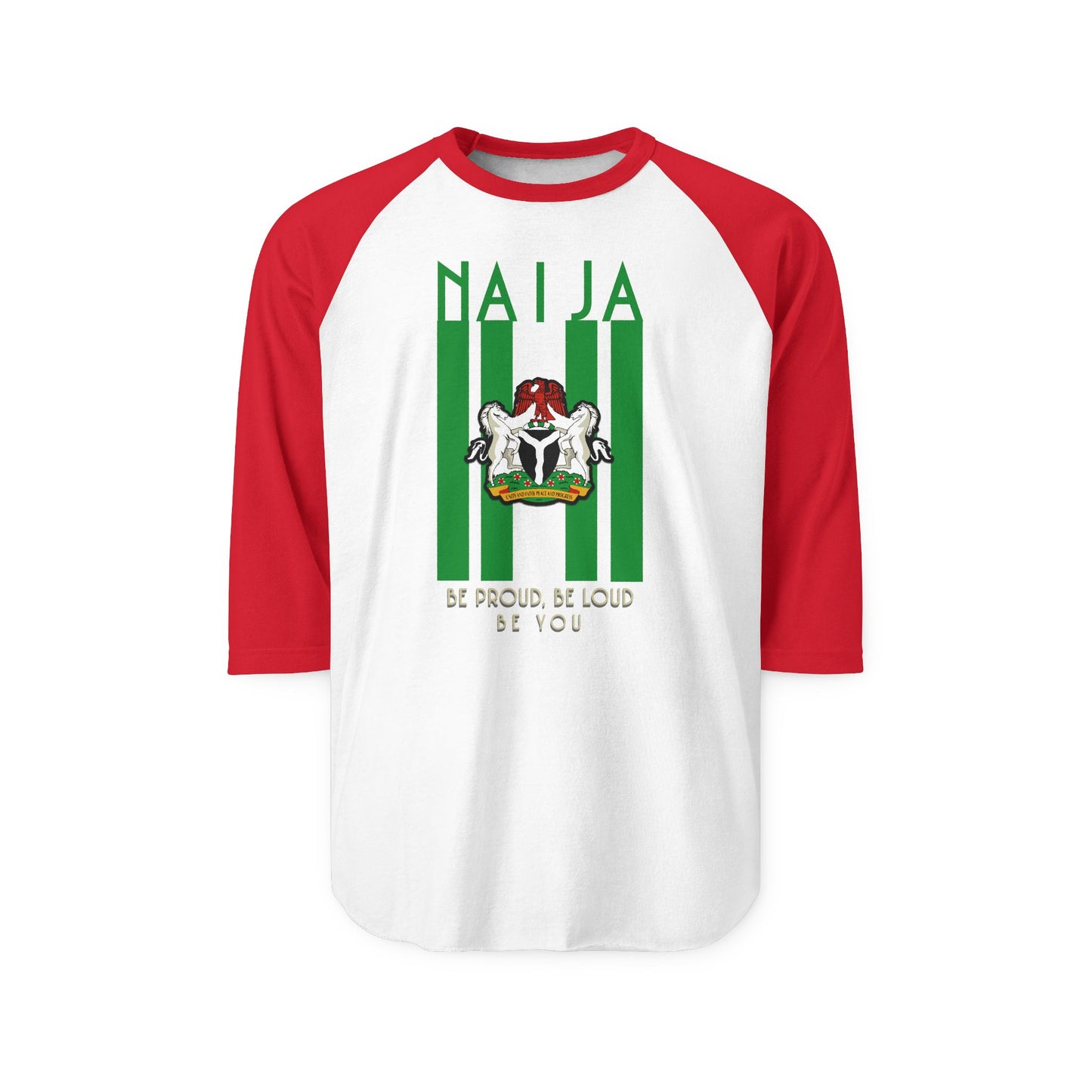 NAJA Pride Unisex Three-Quarter Sleeve Raglan Shirt, Be Proud Be Loud Clothing, Nigeria Pride Shirt, Casual Wear