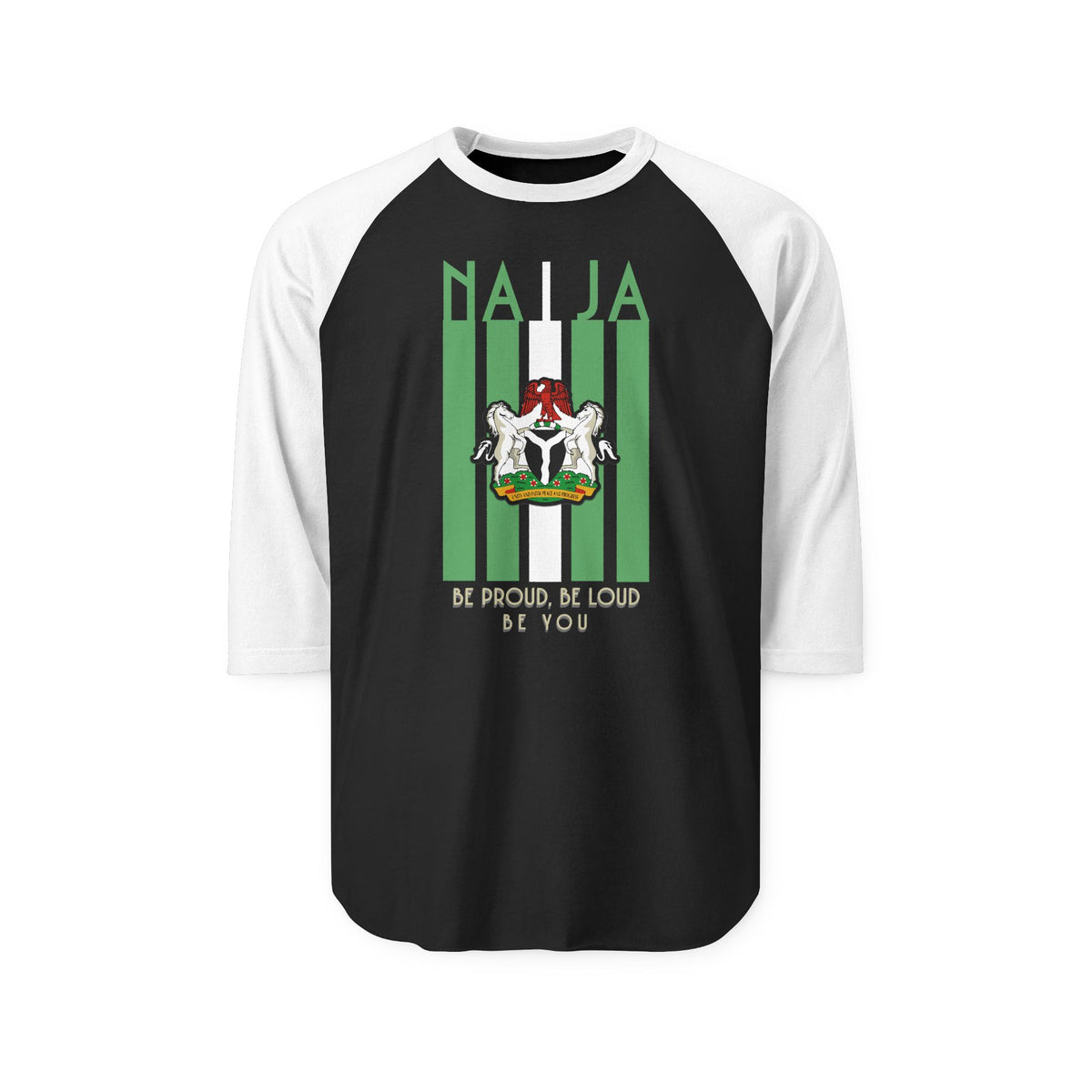 NAJA Pride Unisex Three-Quarter Sleeve Raglan Shirt, Be Proud Be Loud Clothing, Nigeria Pride Shirt, Casual Wear