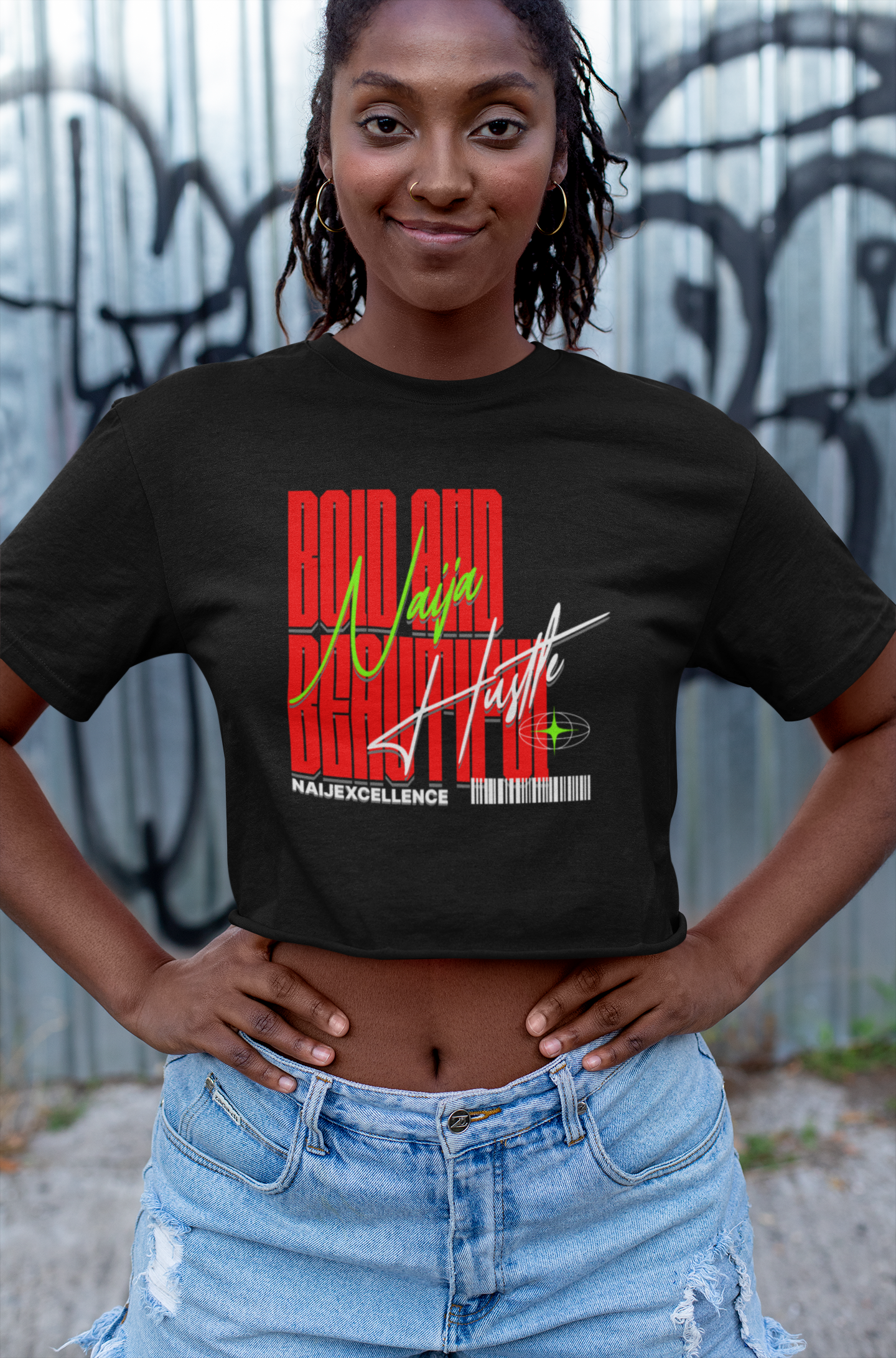 Bold And Beautiful NAJA HUSTLE - Women's Crop Tee, Casual Streetwear Top