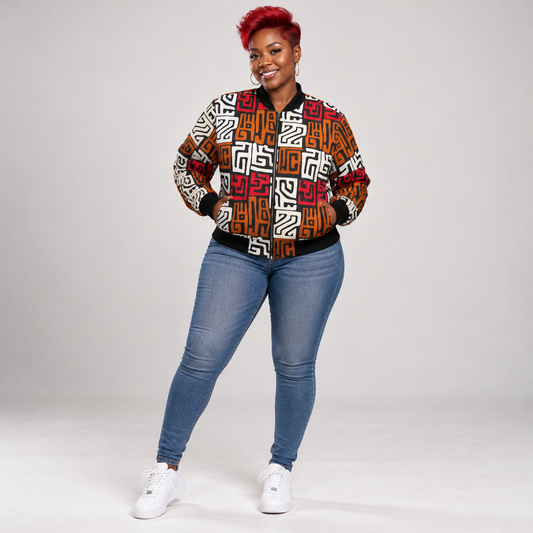 Àwọn Àmì Ọgbọ́n Ankara Unisex Bomber Jacket – All-Over Print (AOP)