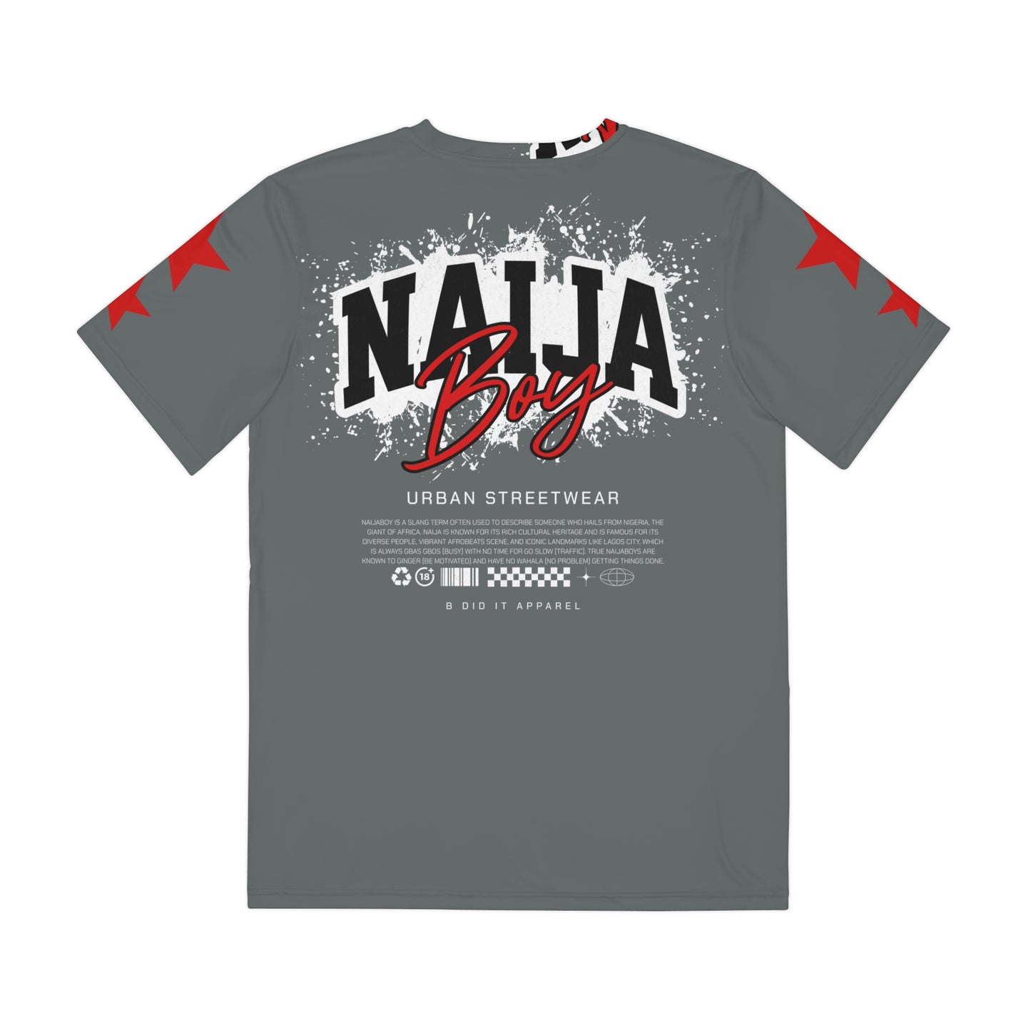 Gray Naija Boy Urban Streetwear Tee — Black Polyester Graphic T-Shirt