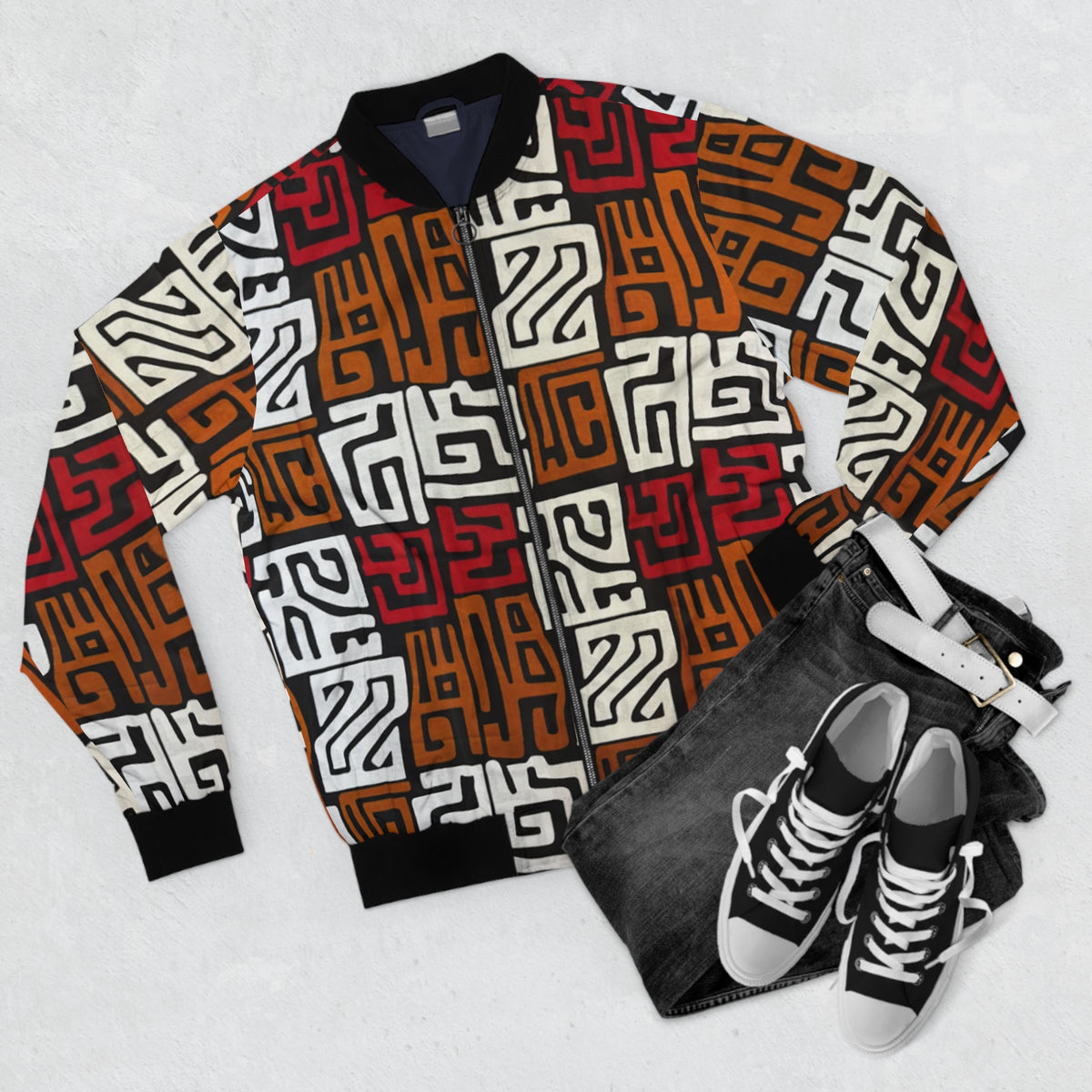 Àwọn Àmì Ọgbọ́n Ankara Unisex Bomber Jacket – All-Over Print (AOP)