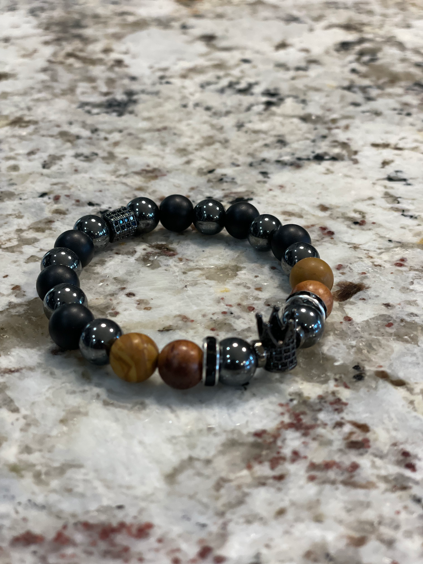 10mm Charm Beads Bracelet Men And Women Hematite beads and Onyx Natural Stone