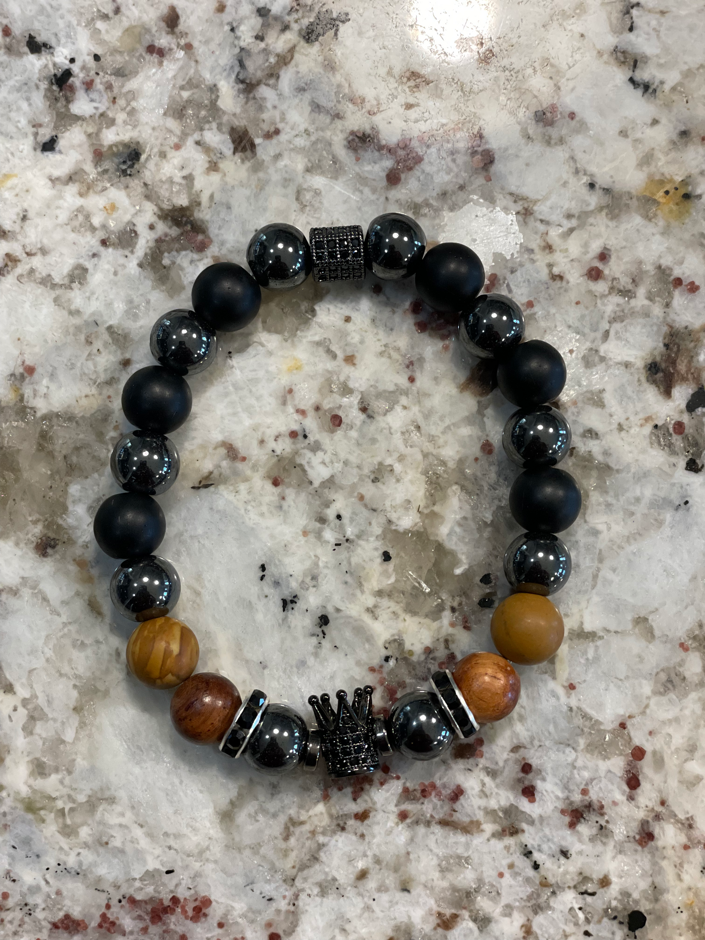 10mm Charm Beads Bracelet Men And Women Hematite beads and Onyx Natural Stone