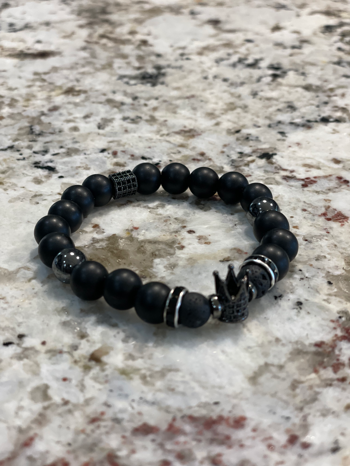 10mm Charm Beads Bracelet Men And Women Black Onyx Natural Stone & Natural Black Volcanic Lava Gemstone Beads
