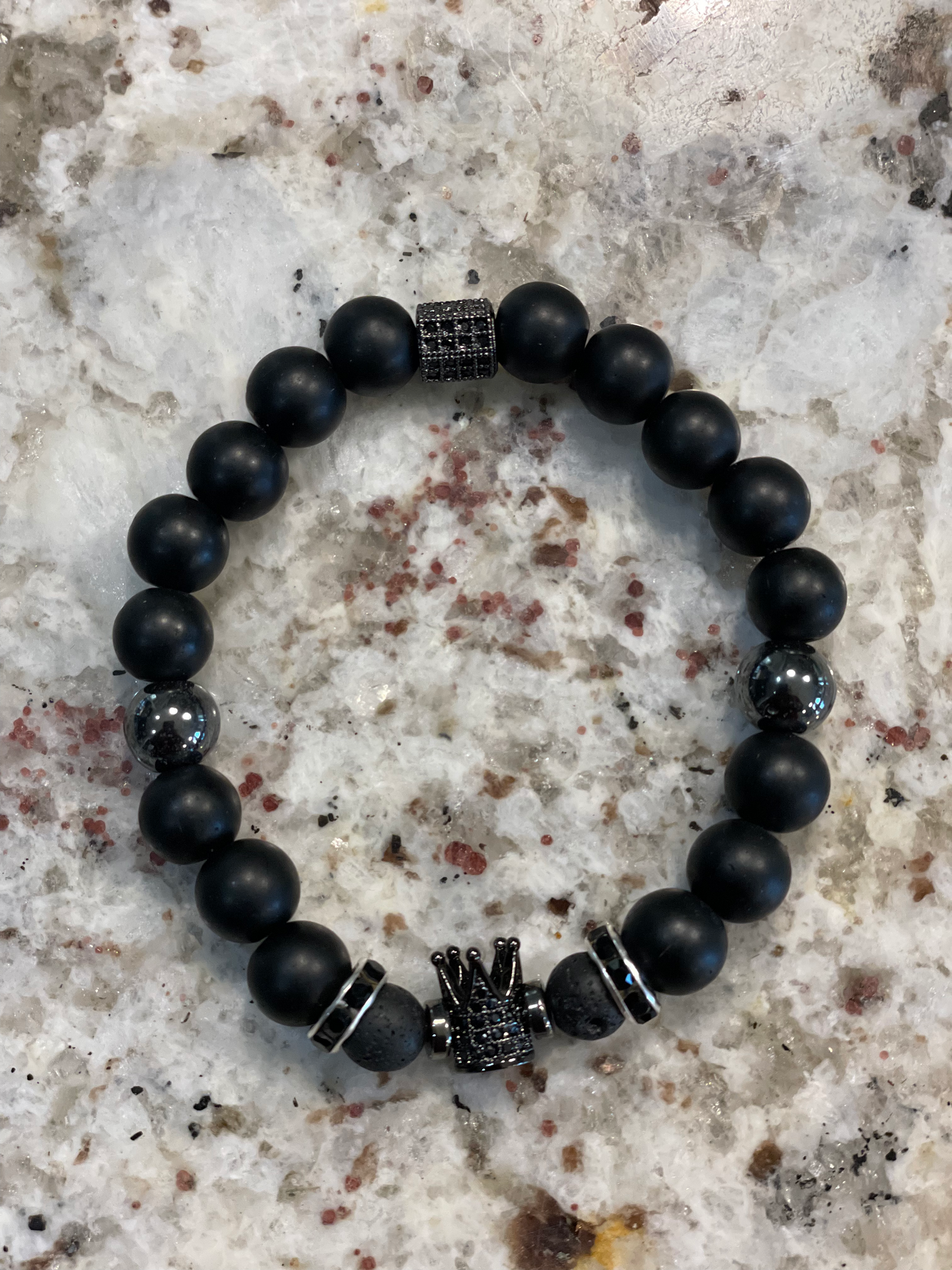 10mm Charm Beads Bracelet Men And Women Black Onyx Natural Stone & Natural Black Volcanic Lava Gemstone Beads