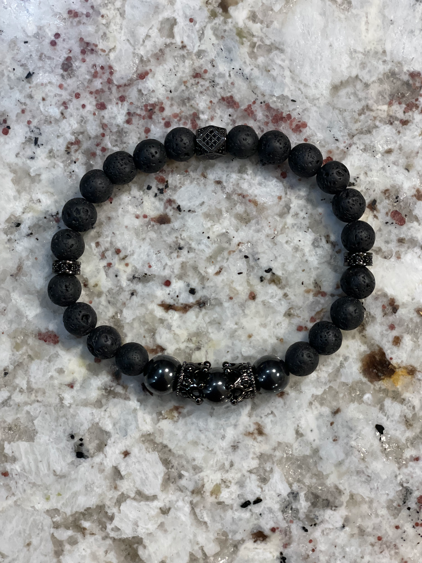 8mm Black Volcanic Lava Charm Beads Bracelet
