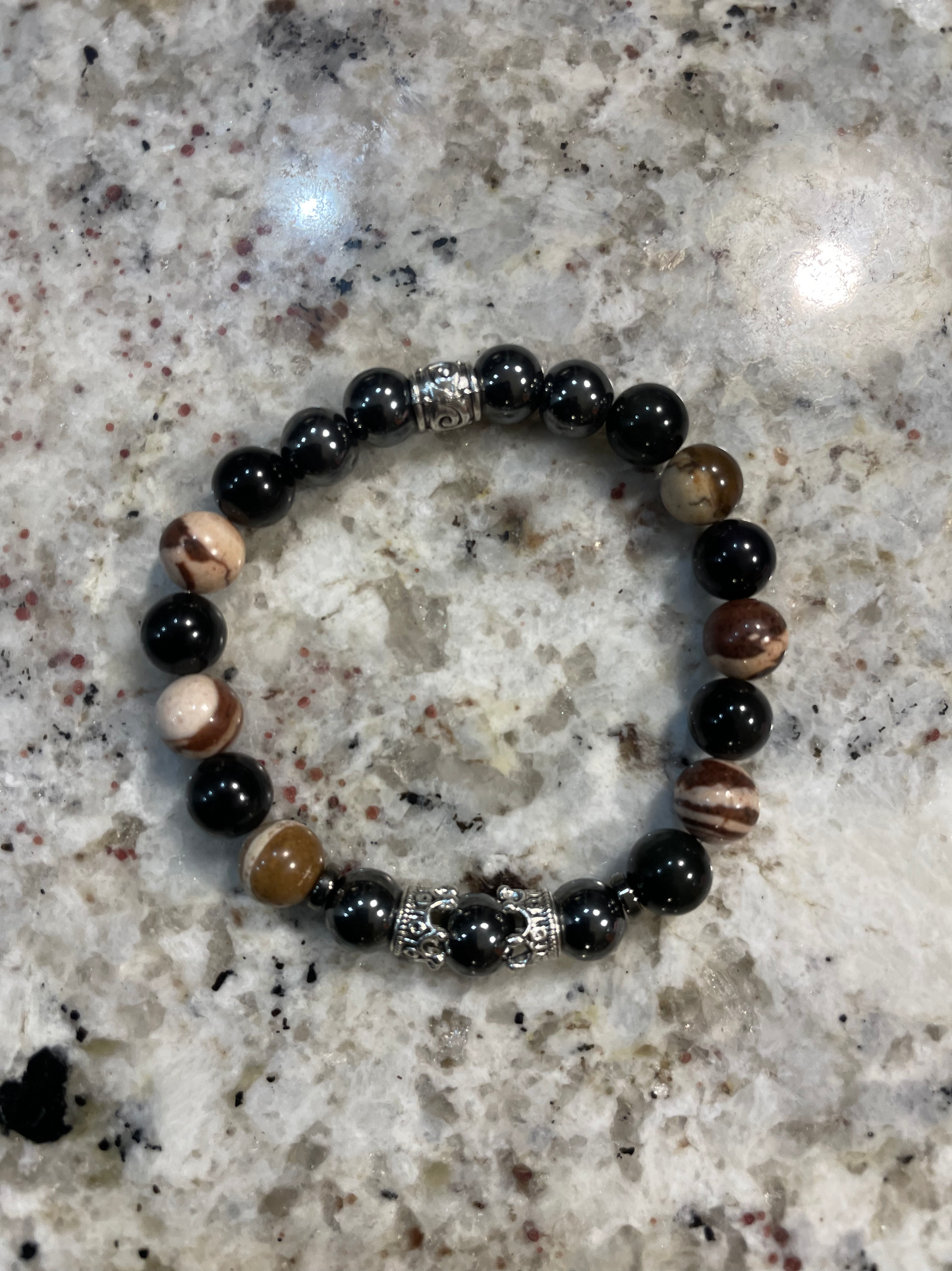 10mm Australian Zebra and Black Onyx Gemstones Bracelet