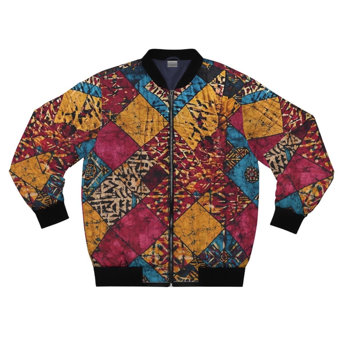 Àkísà Ọba Ankara Unisex Bomber Jacket – Diamond Patchwork DTF Print