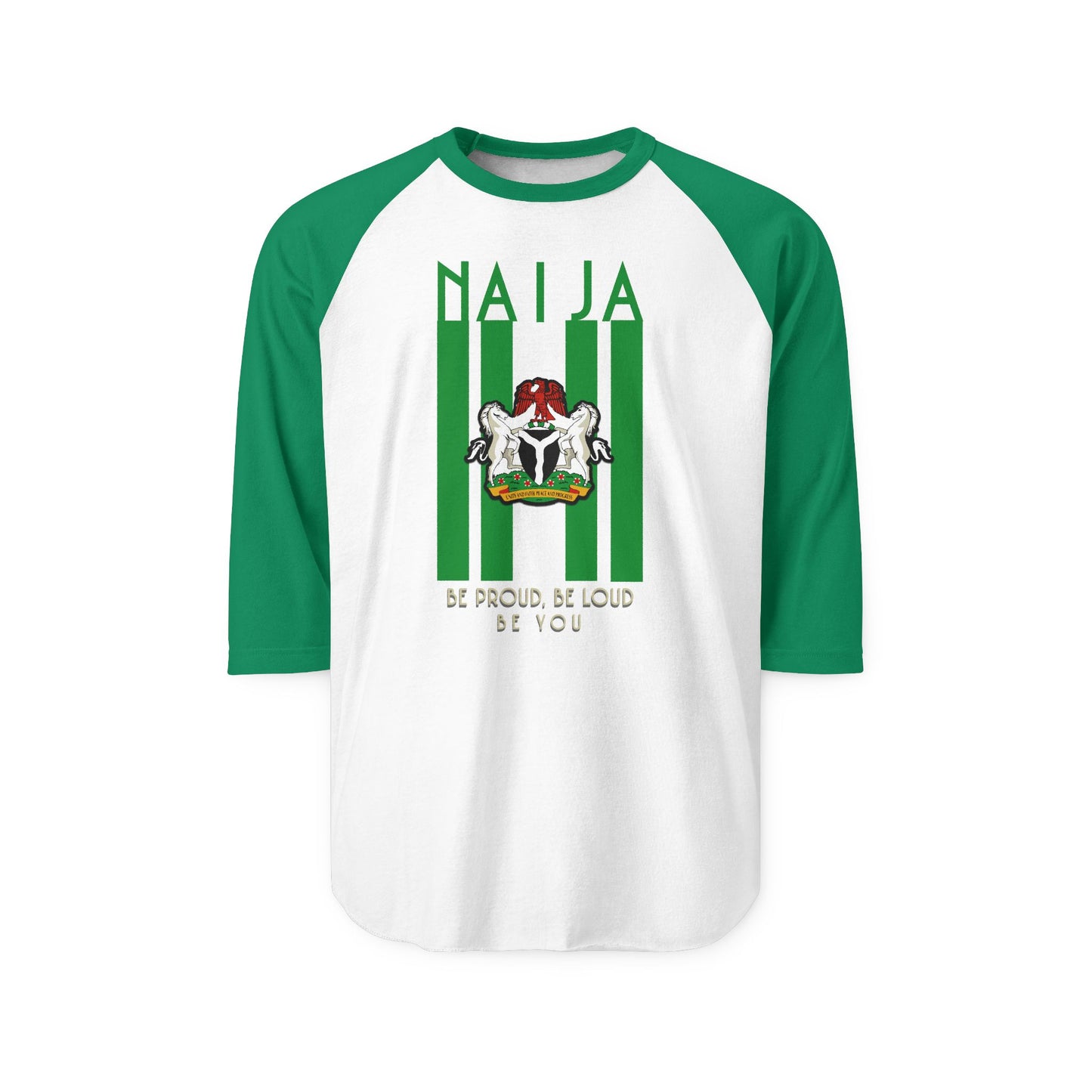 NAJA Pride Unisex Three-Quarter Sleeve Raglan Shirt, Be Proud Be Loud Clothing, Nigeria Pride Shirt, Casual Wear