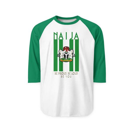 NAJA Pride Unisex Three-Quarter Sleeve Raglan Shirt, Be Proud Be Loud Clothing, Nigeria Pride Shirt, Casual Wear