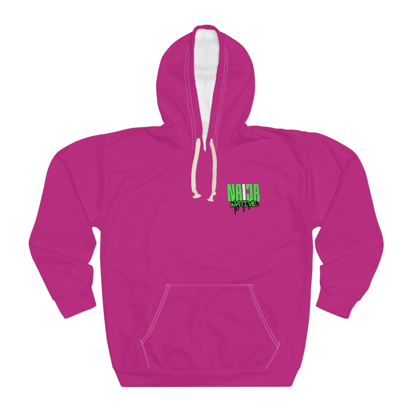 Dark Pink Native Graphic Hoodie — Pullover with Neon Green "NATIVE" Back Design