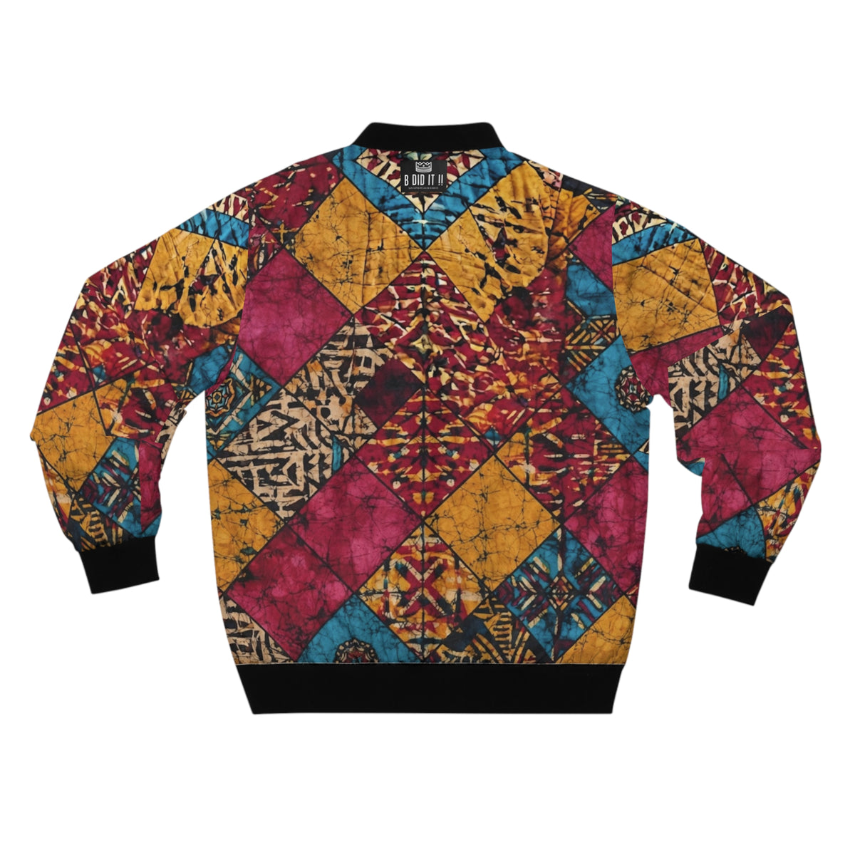 Àkísà Ọba Ankara Unisex Bomber Jacket – Diamond Patchwork DTF Print