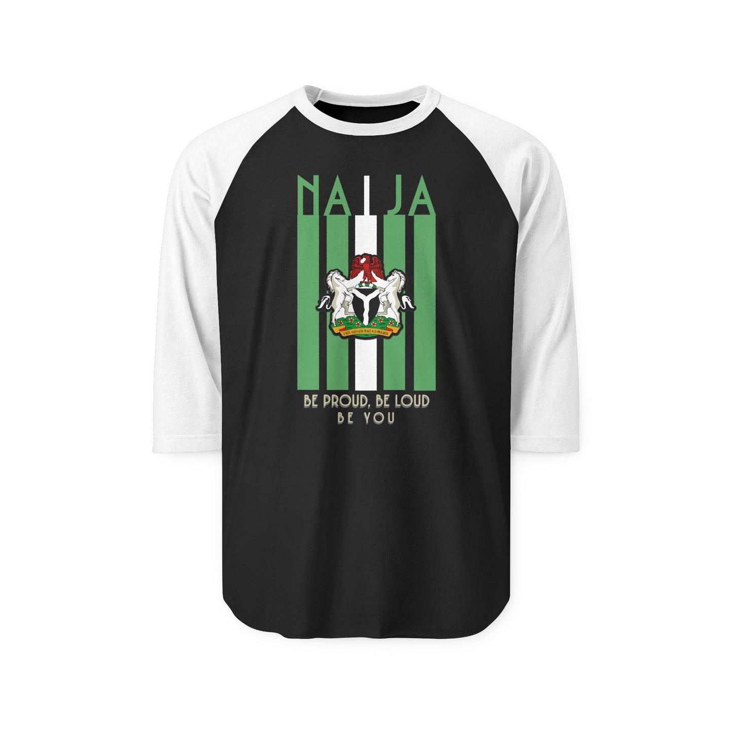 NAJA Pride Unisex Three-Quarter Sleeve Raglan Shirt, Be Proud Be Loud Clothing, Nigeria Pride Shirt, Casual Wear