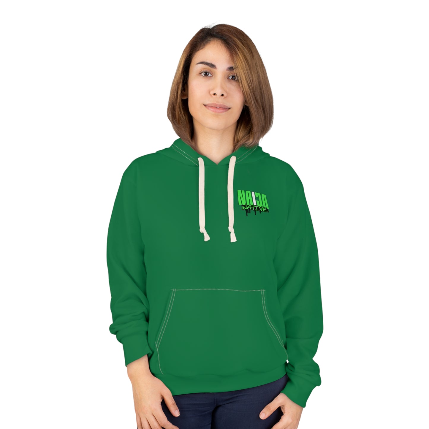 Green Native Graphic Hoodie — Green Pullover with Neon Green "NATIVE" Back Design