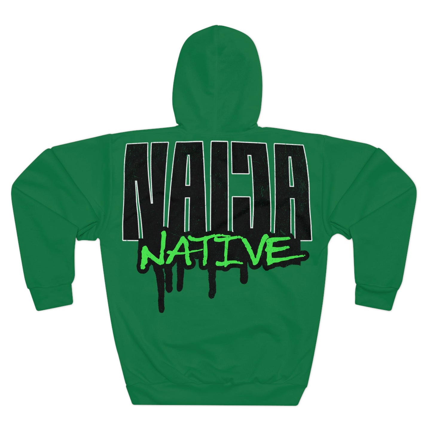 Green Native Graphic Hoodie — Green Pullover with Neon Green "NATIVE" Back Design