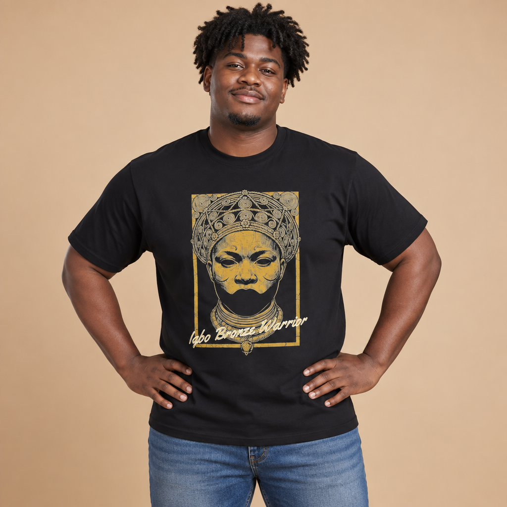 The Igbo Bronze Warrior T-Shirt in Onyx Black