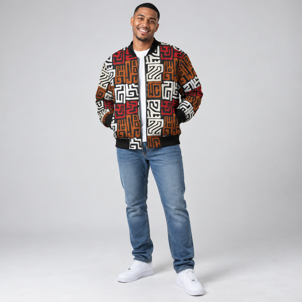 Àwọn Àmì Ọgbọ́n Ankara Unisex Bomber Jacket – All-Over Print (AOP)