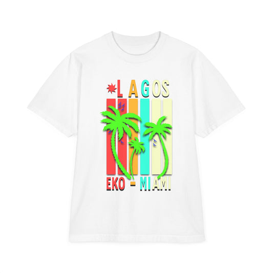 Lagos, Eko-Miami.  Unisex Garment-Dyed Drop-Shoulder T-Shirt