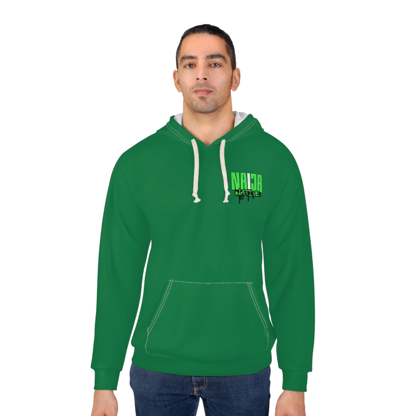 Green Native Graphic Hoodie — Green Pullover with Neon Green "NATIVE" Back Design