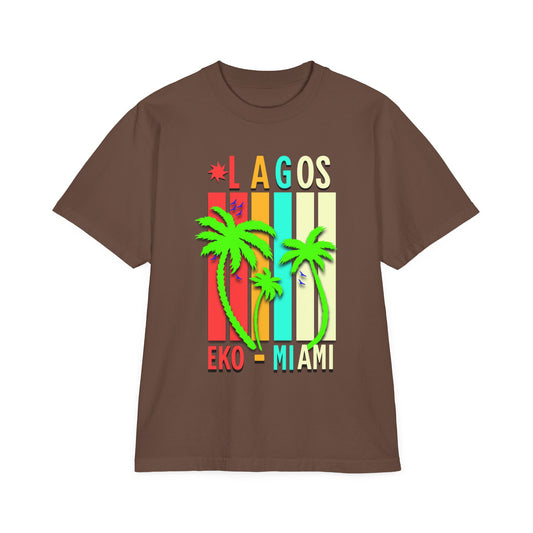 Lagos, Eko-Miami.  Unisex Garment-Dyed Drop-Shoulder T-Shirt