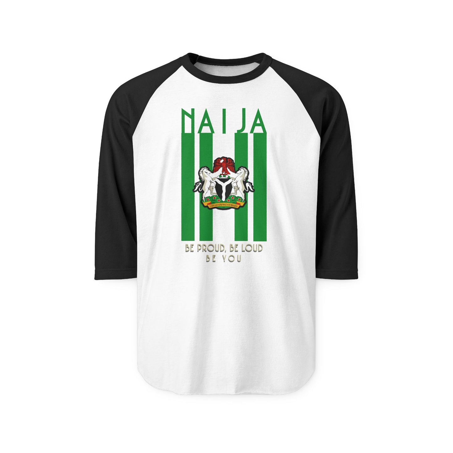 NAJA Pride Unisex Three-Quarter Sleeve Raglan Shirt, Be Proud Be Loud Clothing, Nigeria Pride Shirt, Casual Wear